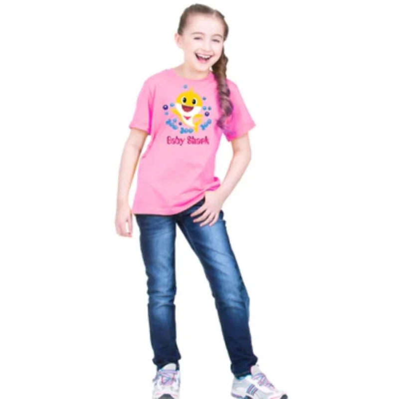 Generic Girls Cotton Baby Shark Half Sleeve TShirt (Pink) - Image 5