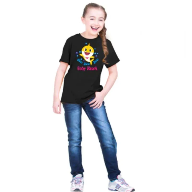Generic Girls Cotton Baby Shark Half Sleeve TShirt (Black) - Image 5
