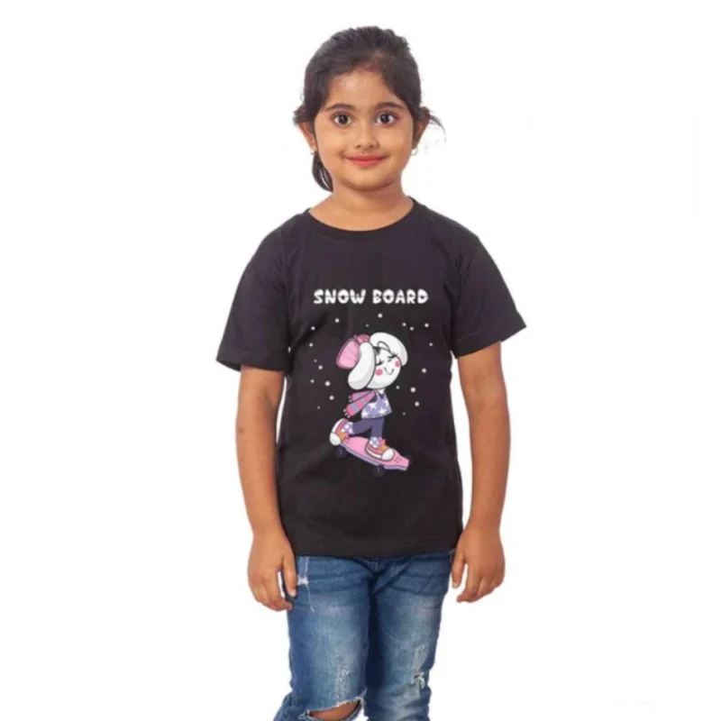 Generic Girls Cotton Snow Board Half Sleeve TShirt (Black) - Image 4