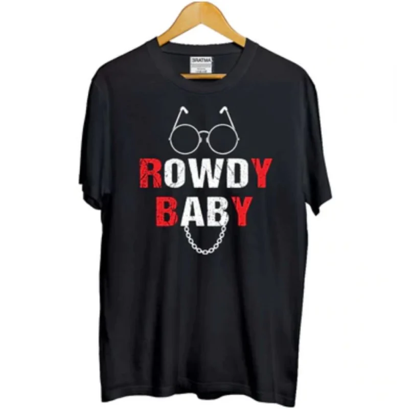 Generic Girls Cotton Rowdy Baby Half Sleeve TShirt (Black) - Image 2