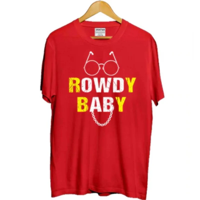 Generic Girls Cotton Rowdy Baby Half Sleeve TShirt (Red) - Image 4