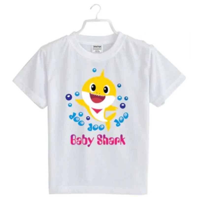 Generic Girls Cotton Baby Shark Half Sleeve TShirt (White) - Image 2