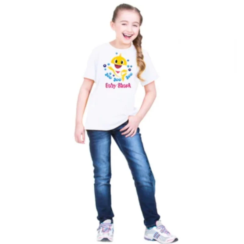 Generic Girls Cotton Baby Shark Half Sleeve TShirt (White) - Image 5