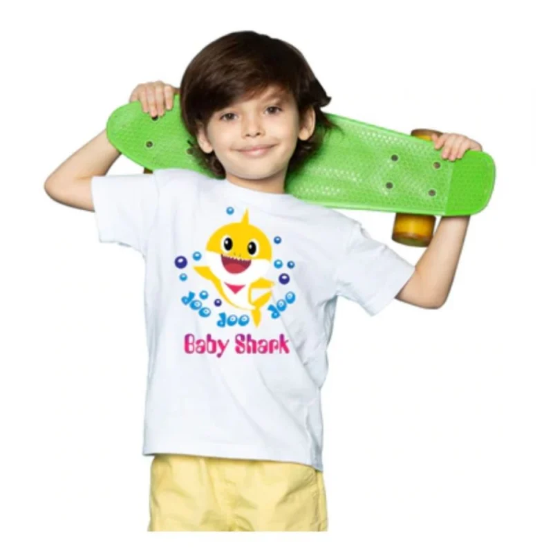 Generic Boys Cotton Baby Shark Half Sleeve TShirt (White) - Image 5