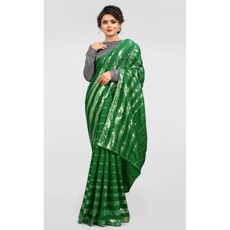 Generic Women's Vichitra Saree with Blouse (Green, 5-6 Mtrs) - Image 4