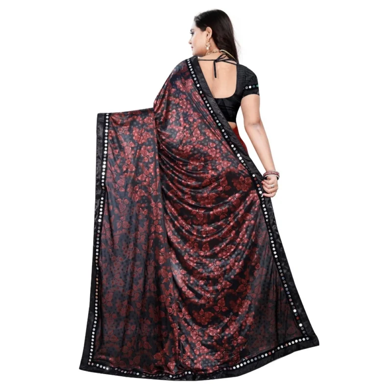 Generic Women's Lycra Blend Saree with Blouse (Red, 5-6 Mtrs) - Image 2