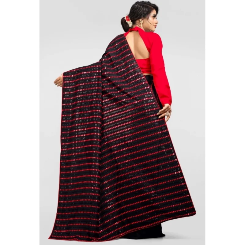 Generic Women's Vichitra Saree with Blouse (Red, 5-6 Mtrs) - Image 2