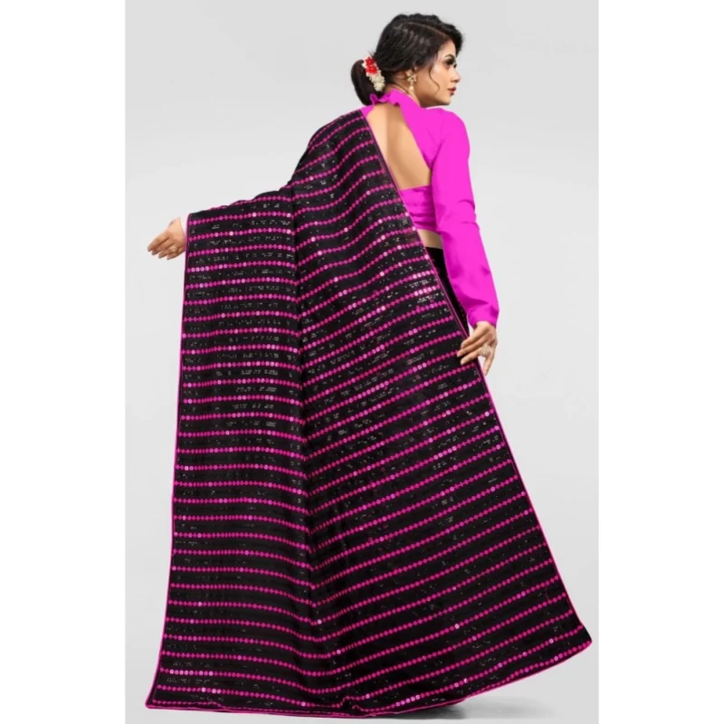 Generic Women's Vichitra Saree with Blouse (Pink, 5-6 Mtrs) - Image 2