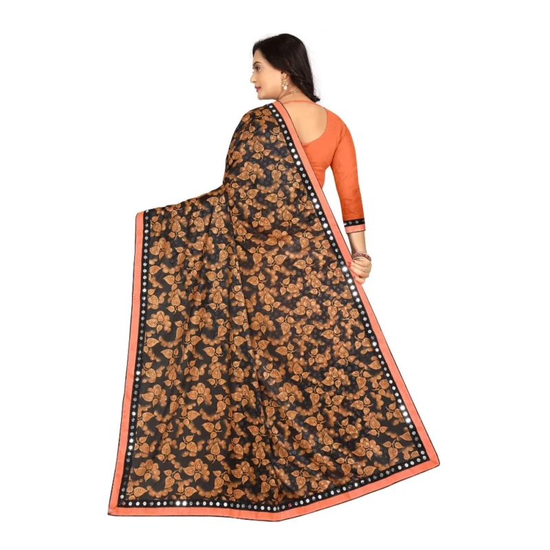 Generic Women's Lycra Blend Saree with Blouse (Orange, 5-6 Mtrs) - Image 2