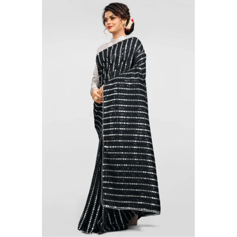 Generic Women's Vichitra Saree with Blouse (Silver, 5-6 Mtrs) - Image 2