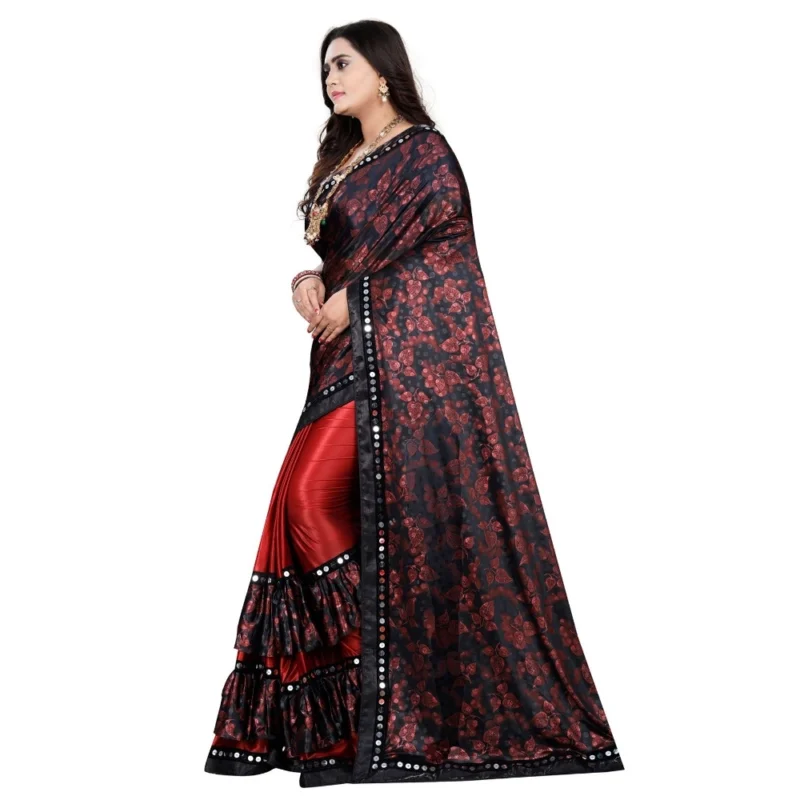 Generic Women's Lycra Blend Saree with Blouse (Red, 5-6 Mtrs) - Image 3