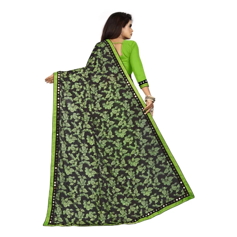 Generic Women's Lycra Blend Saree with Blouse (Pista, 5-6 Mtrs) - Image 2