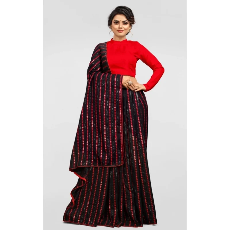 Generic Women's Vichitra Saree with Blouse (Red, 5-6 Mtrs) - Image 4
