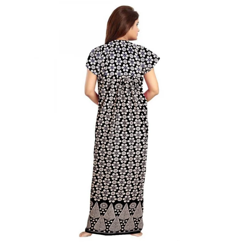 Generic Women's Cotton Printed Maxi Nighty (Black) - Image 2