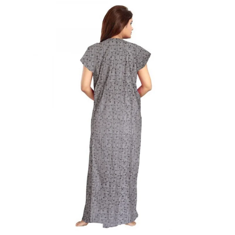 Generic Women's Cotton Printed Maxi Nighty (Grey) - Image 2