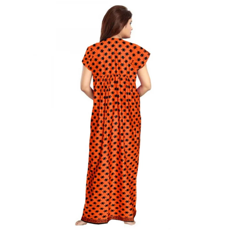 Generic Women's Cotton Printed Maxi Nighty (Orange) - Image 2