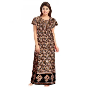 Generic Women's Cotton Printed Maxi Nighty (Brown)