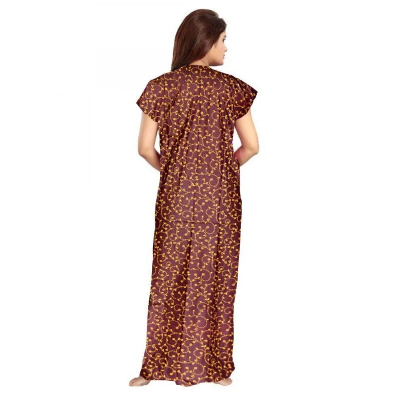 Generic Women's Cotton Printed Maxi Nighty (Brown) - Image 2
