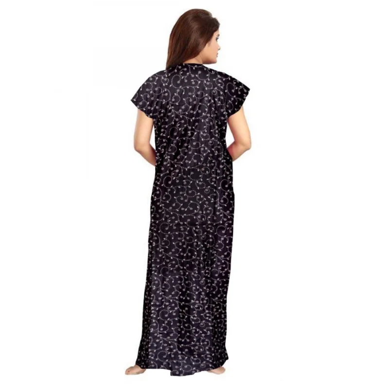 Generic Women's Cotton Printed Maxi Nighty (Grey) - Image 3