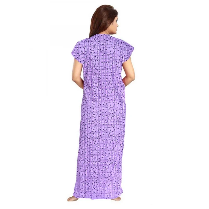 Generic Women's Cotton Printed Maxi Nighty (Lavender) - Image 2