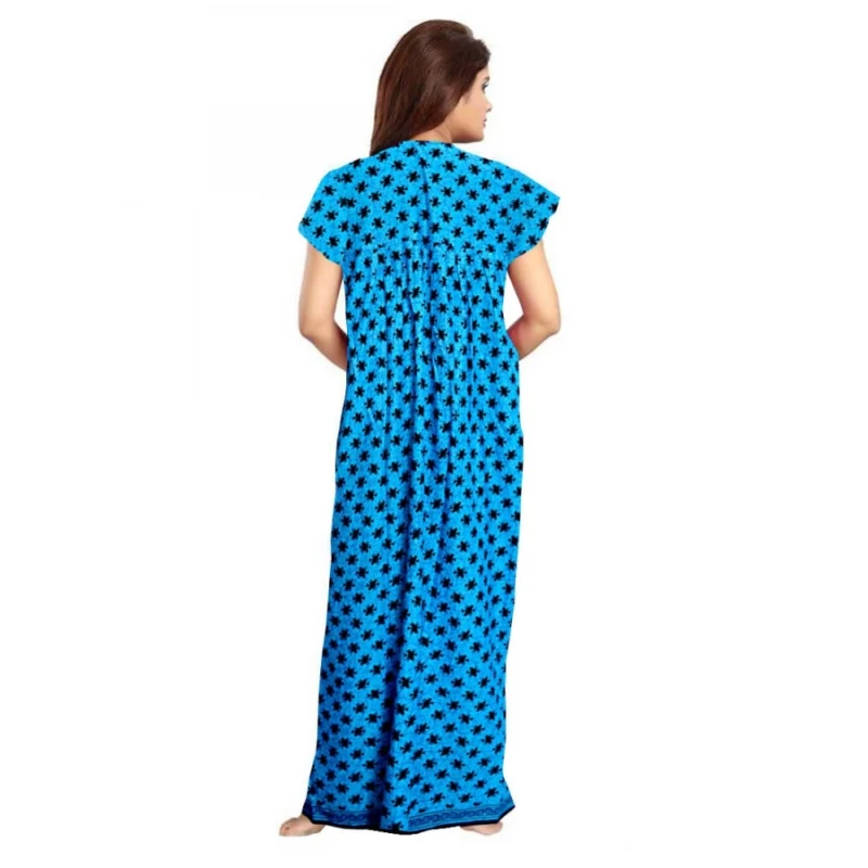 Generic Women's Cotton Printed Maxi Nighty (Aqua Blue) - Image 2