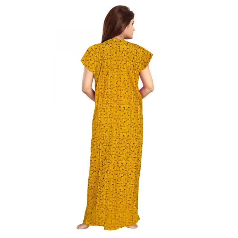 Generic Women's Cotton Printed Maxi Nighty (Yellow) - Image 2