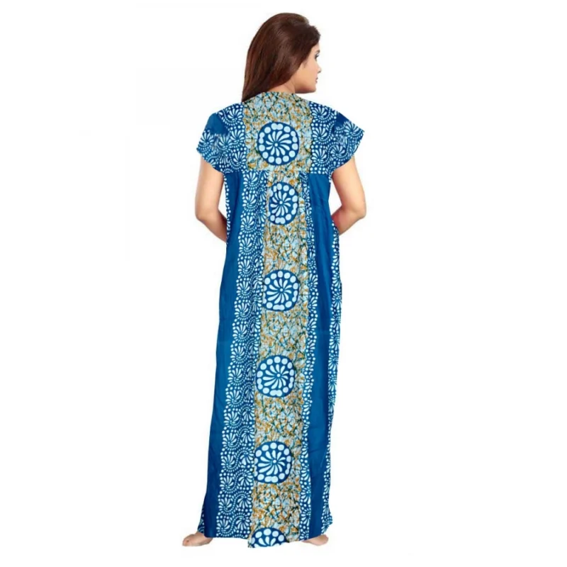 Generic Women's Cotton Printed Maxi Nighty (Blue) - Image 2