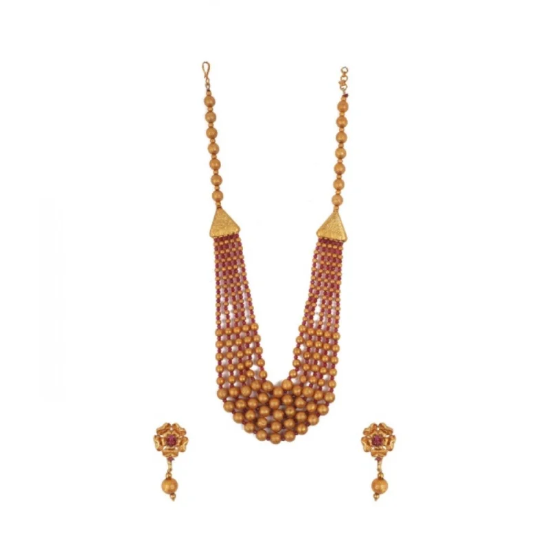 Generic Women's Ethnic Five Layer Brass Mala With Crystal For Women And Girls (Red, Free Size)