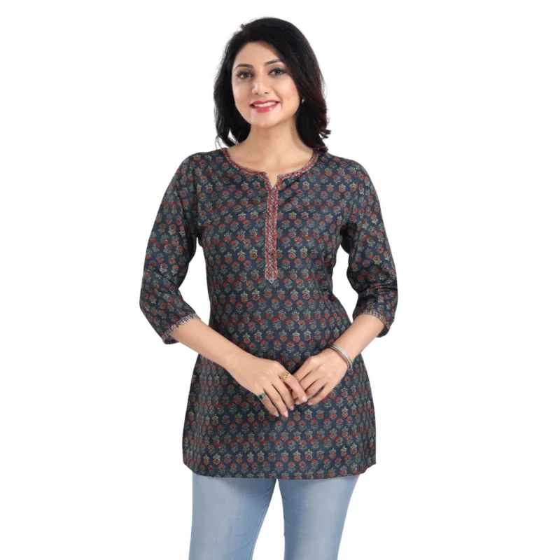 Generic Women's 3/4th Sleeve Viscose Blend Tunic Short Top (Blue) - Image 4