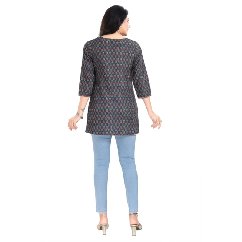 Generic Women's 3/4th Sleeve Viscose Blend Tunic Short Top (Blue) - Image 6