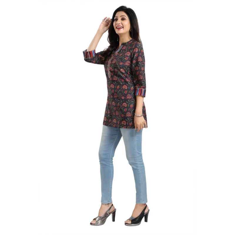 Generic Women's 3/4th Sleeve Viscose Blend Tunic Short Top (Black) - Image 2