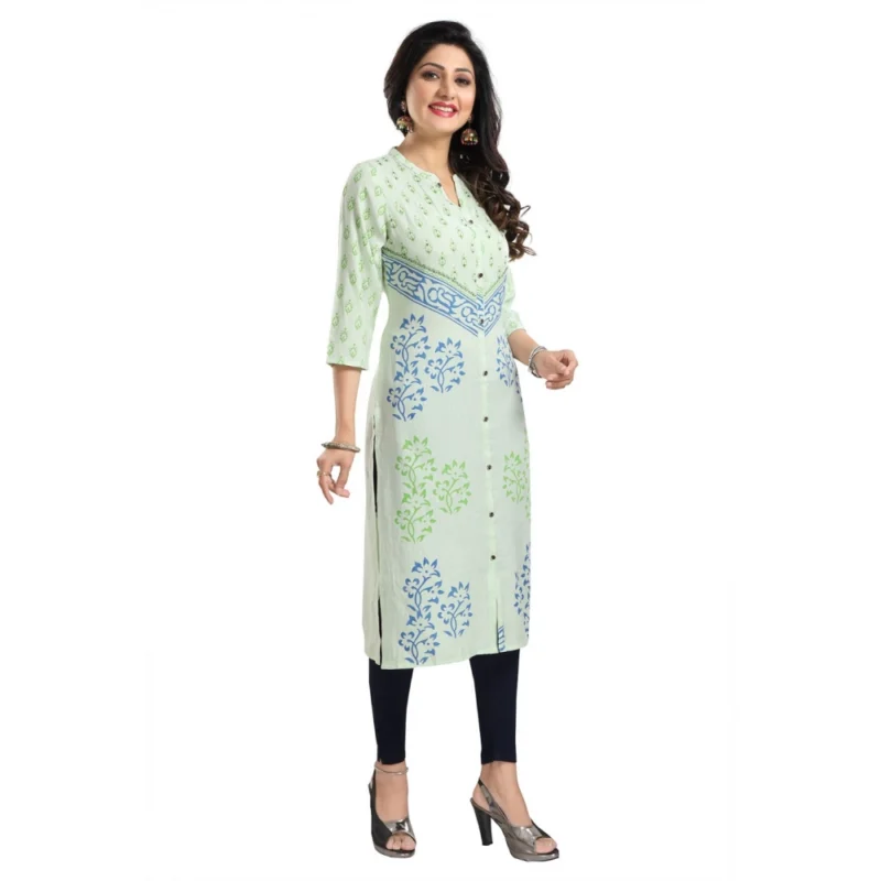 Generic Women's 3/4th Sleeve Viscose Blend Tunic Long Kurti (Green) - Image 2
