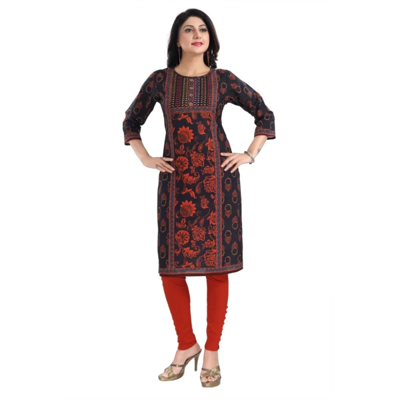 Generic Women's 3/4th Sleeve Cotton Blend Tunic Long Kurti (Grey) - Image 4