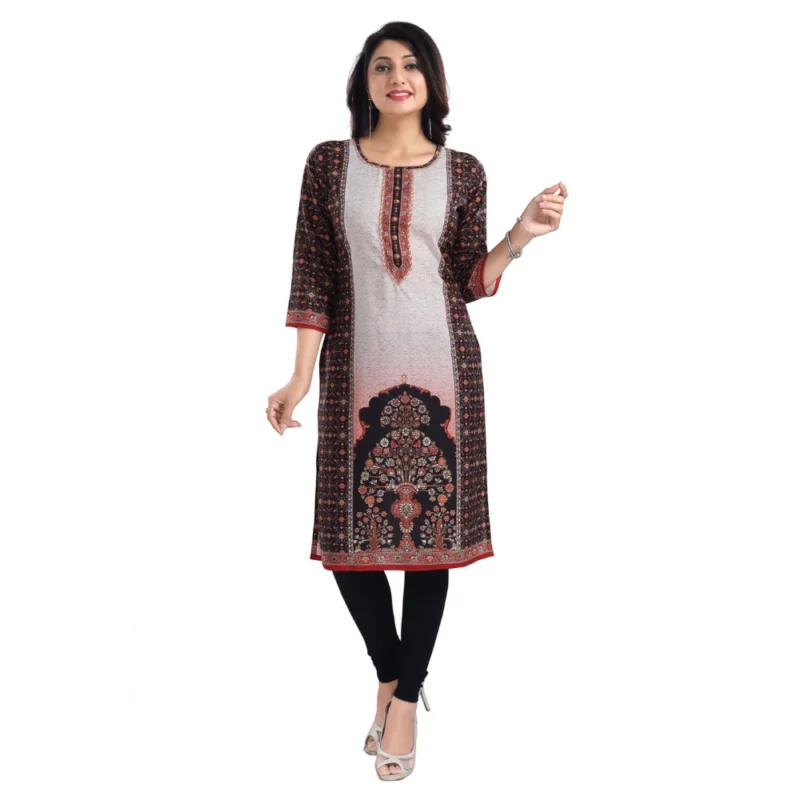 Generic Women's 3/4th Sleeve Cotton Blend Tunic Long Kurti (Brown) - Image 4