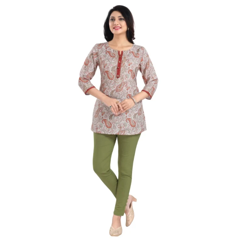 Generic Women's 3/4th Sleeve Viscose Blend Tunic Short Top (Off White) - Image 3
