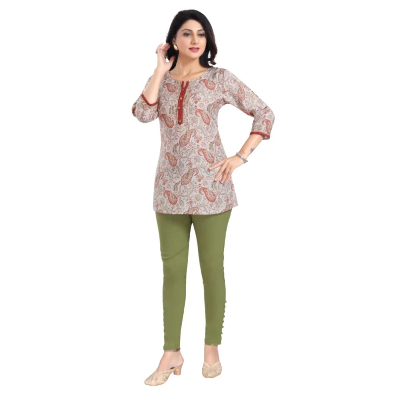Generic Women's 3/4th Sleeve Viscose Blend Tunic Short Top (Off White) - Image 4
