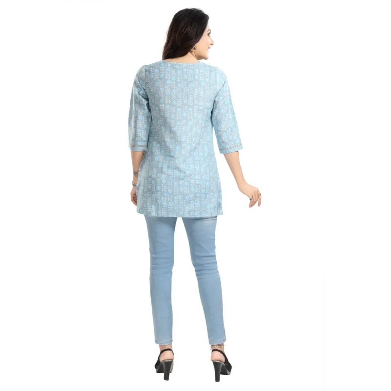 Generic Women's 3/4th Sleeve Viscose Blend Tunic Short Top (Blue) - Image 6