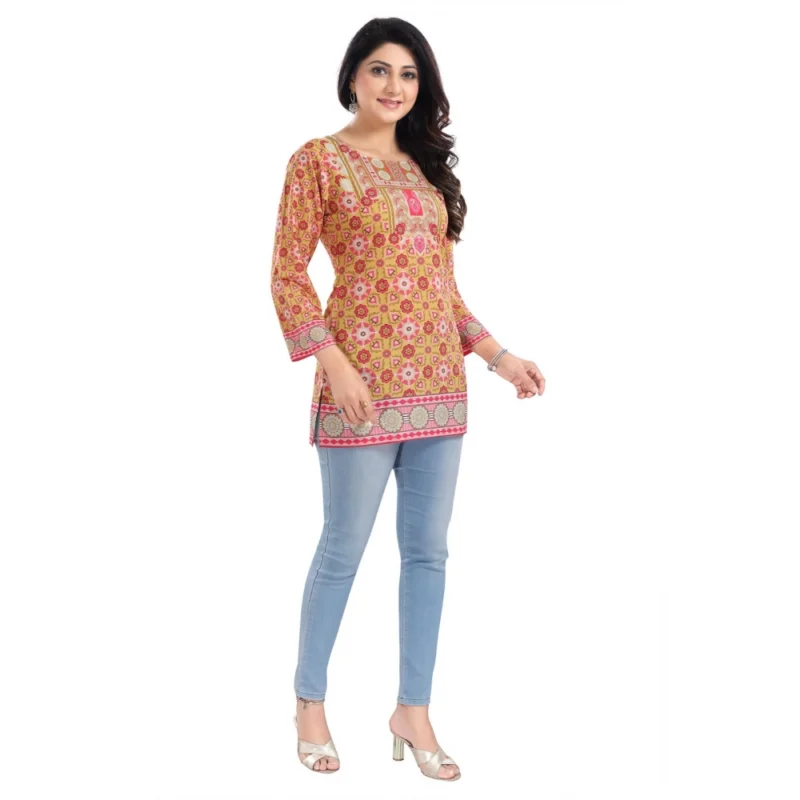 Generic Women's 3/4th Sleeve Faux Crepe Tunic Short Top (Multicolor) - Image 2