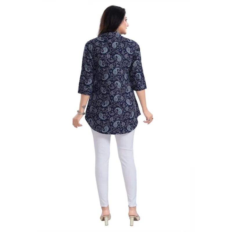 Generic Women's 3/4th Sleeve Polyester Tunic Short Top (Blue) - Image 6