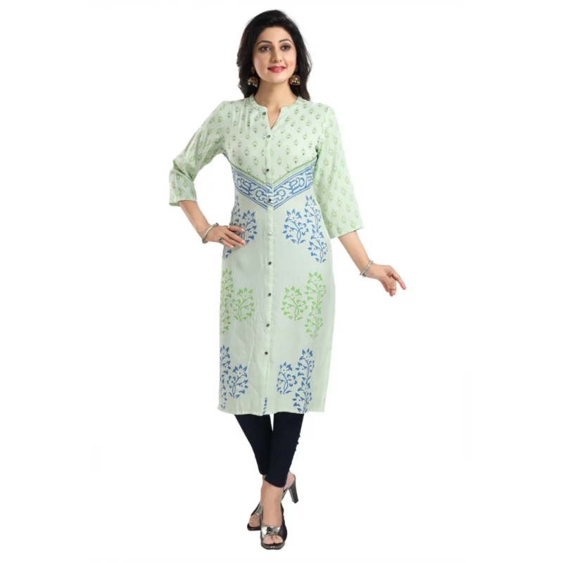 Generic Women's 3/4th Sleeve Viscose Blend Tunic Long Kurti (Green) - Image 3