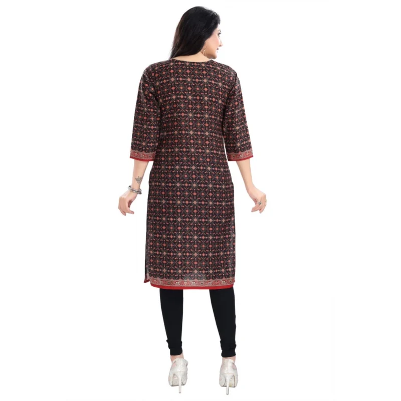 Generic Women's 3/4th Sleeve Cotton Blend Tunic Long Kurti (Brown) - Image 6