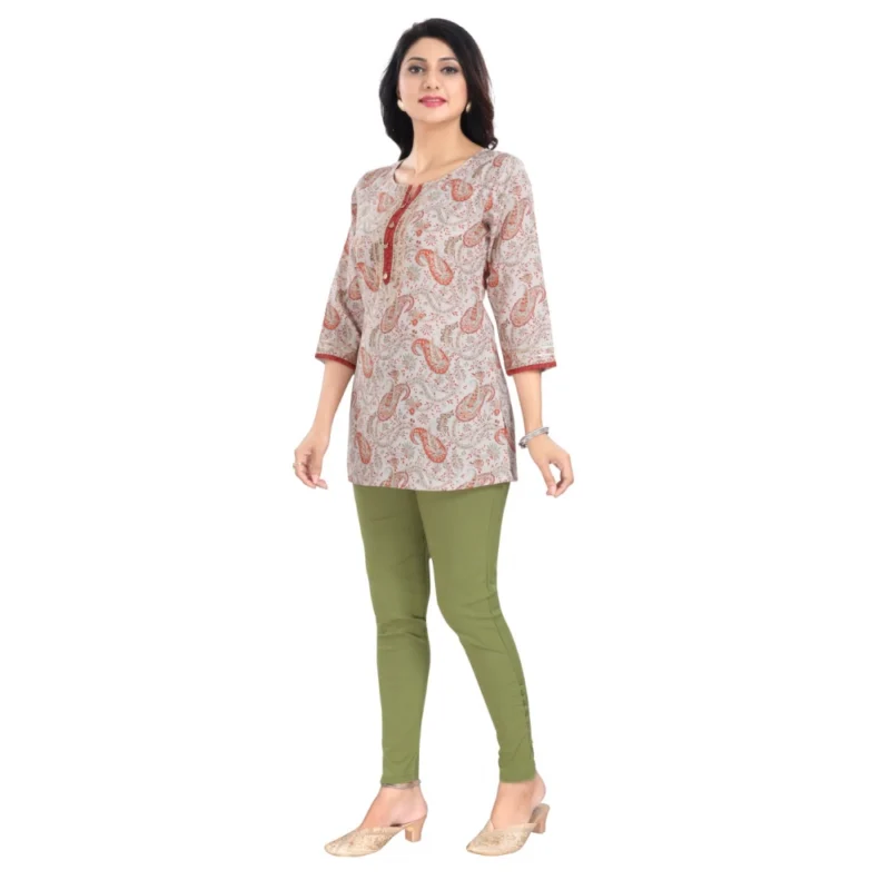 Generic Women's 3/4th Sleeve Viscose Blend Tunic Short Top (Off White) - Image 2