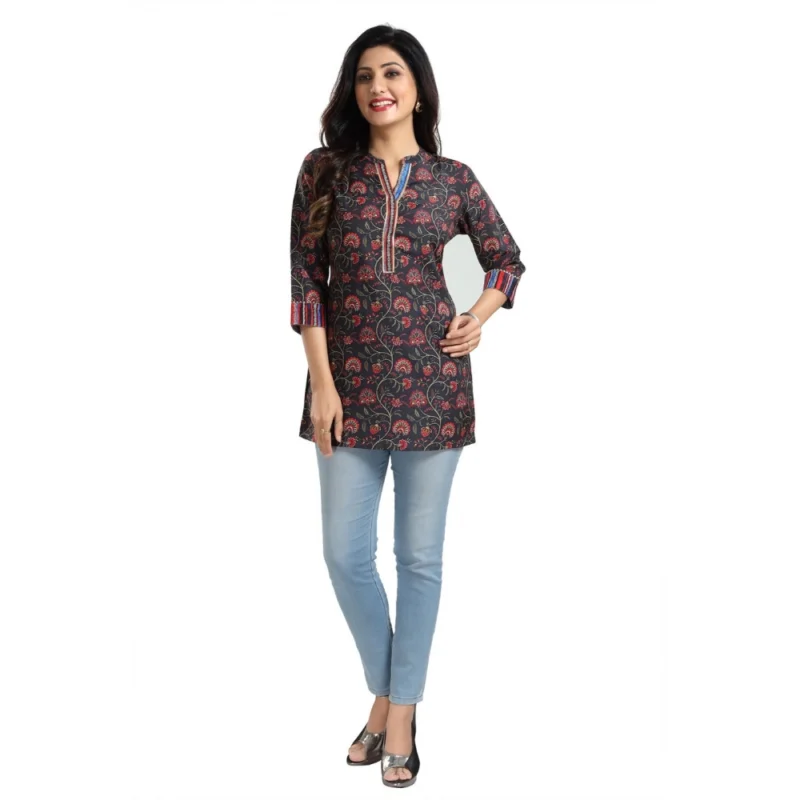 Generic Women's 3/4th Sleeve Viscose Blend Tunic Short Top (Black) - Image 3