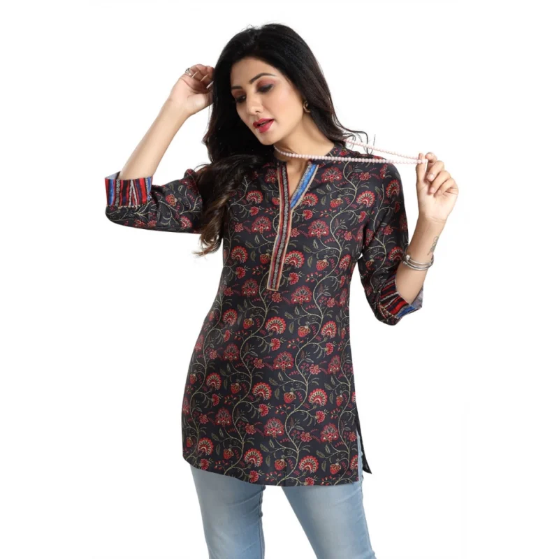 Generic Women's 3/4th Sleeve Viscose Blend Tunic Short Top (Black) - Image 4