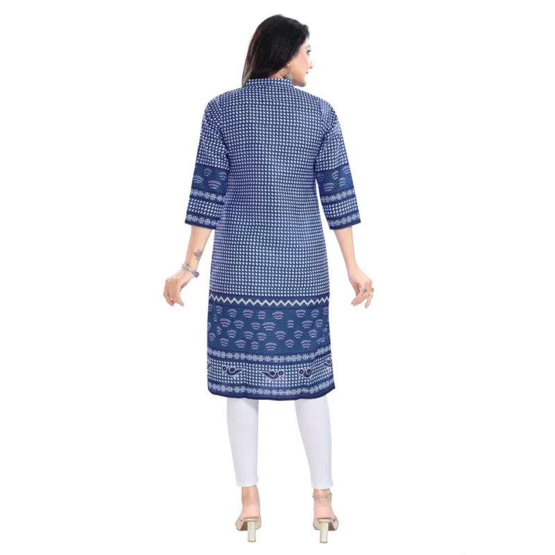 Generic Women's 3/4th Sleeve Cotton Blend Tunic Long Kurti (Blue) - Image 6