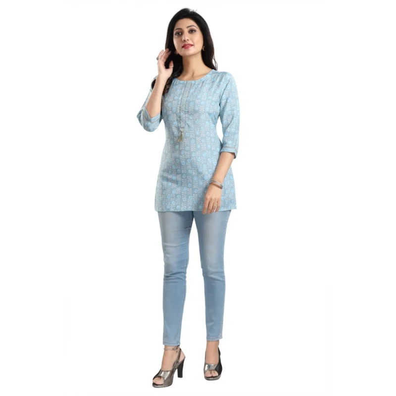 Generic Women's 3/4th Sleeve Viscose Blend Tunic Short Top (Blue) - Image 3