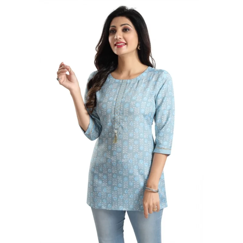 Generic Women's 3/4th Sleeve Viscose Blend Tunic Short Top (Blue) - Image 4