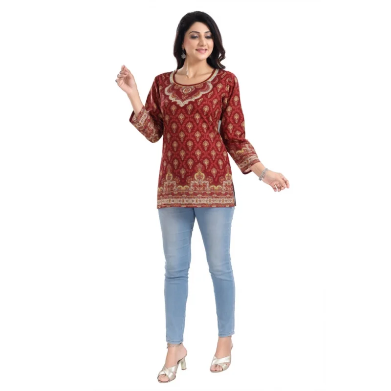 Generic Women's 3/4th Sleeve Summer Cool Tunic Short Top (Red) - Image 3