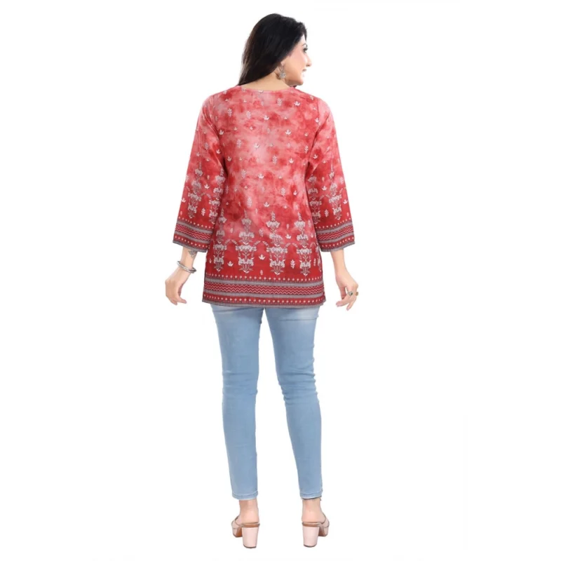 Generic Women's 3/4th Sleeve Faux Crepe Tunic Short Top (Red) - Image 6