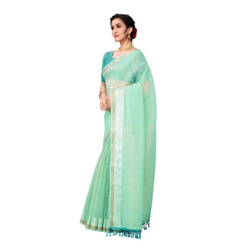 Generic Women's Cotton Woven Printed Sarees (Rama Blue, 5-6 Mtrs) - Image 2